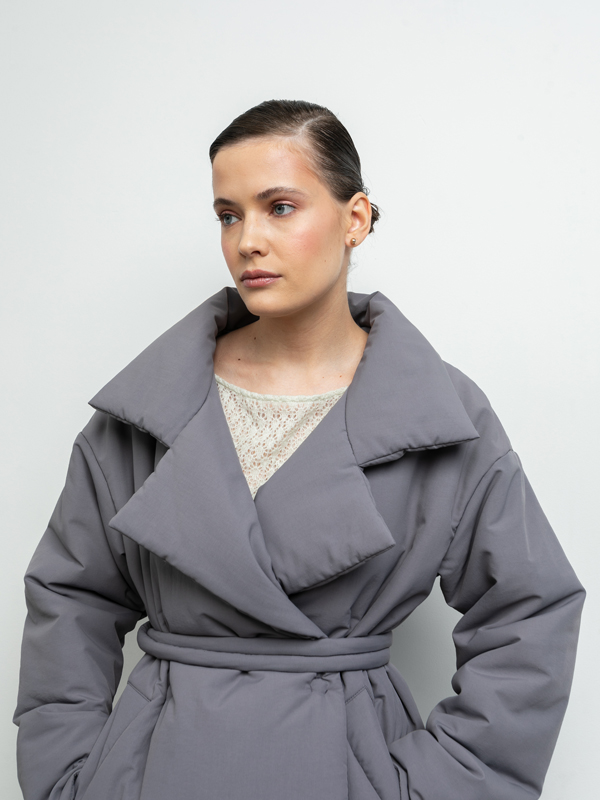 Пальто из плащевой ткани (Серый, M/L)