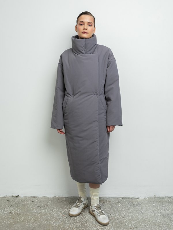 Пальто из плащевой ткани (Серый, M/L)