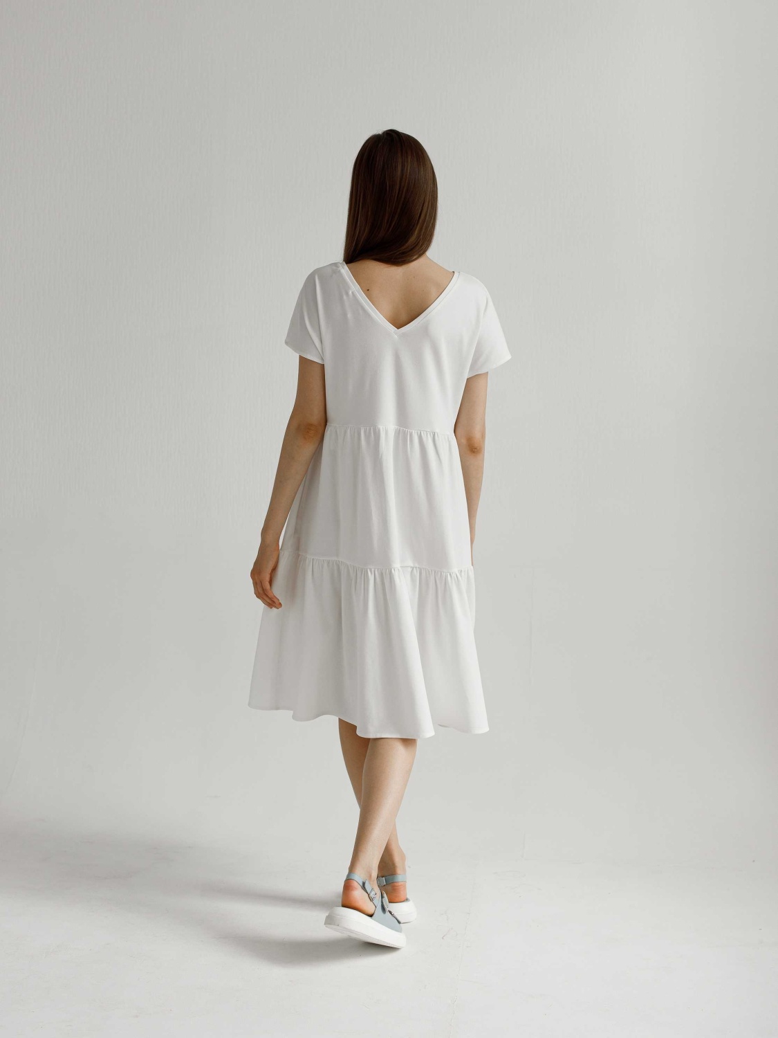 Платье с воланами SS'22 (Молочный, XS-S, 00304)