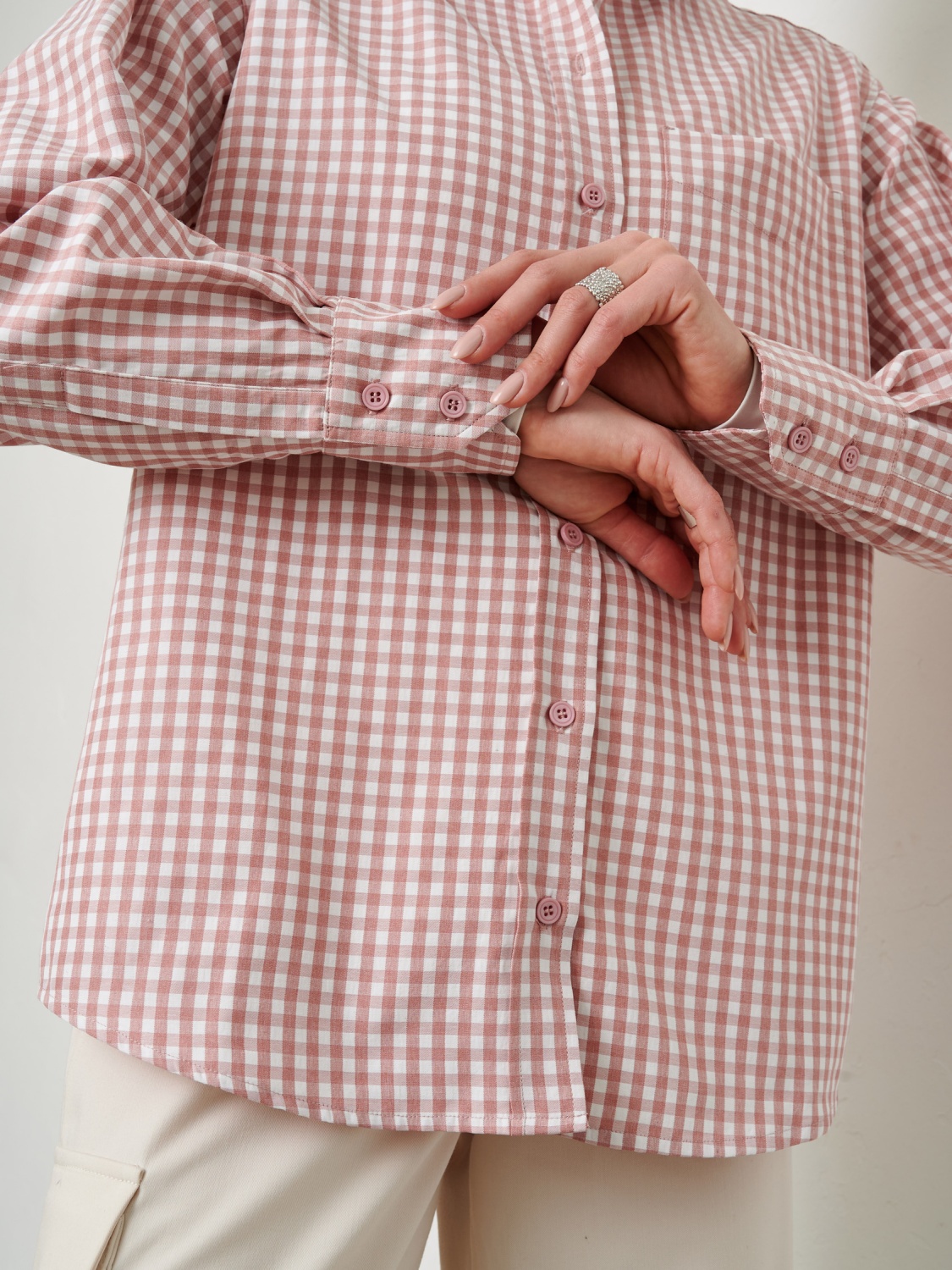 Рубашка базовая в клетку (Пыльно-розовый, XS-S)