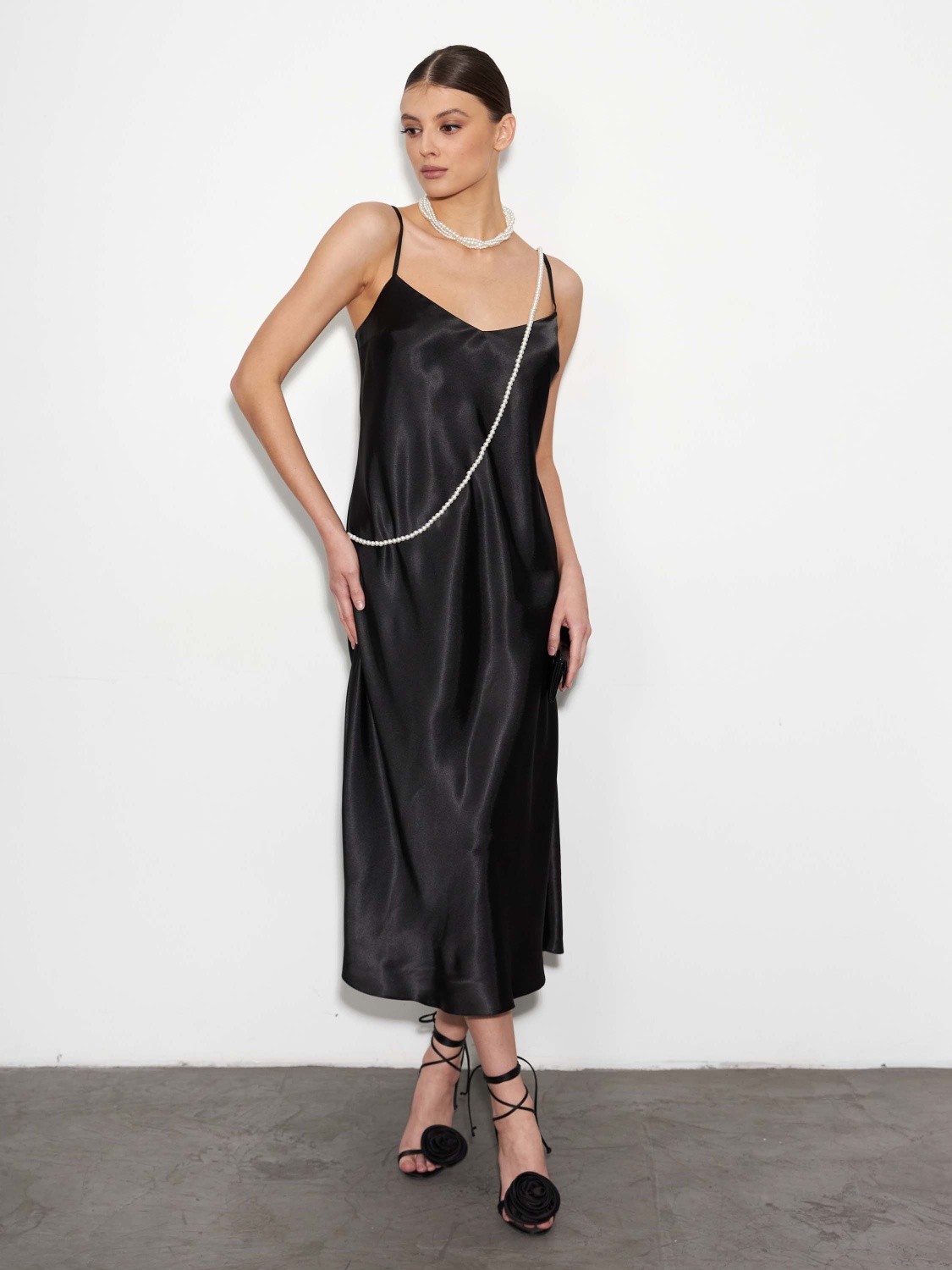 Платье-комбинация из шелка (L, Черный)