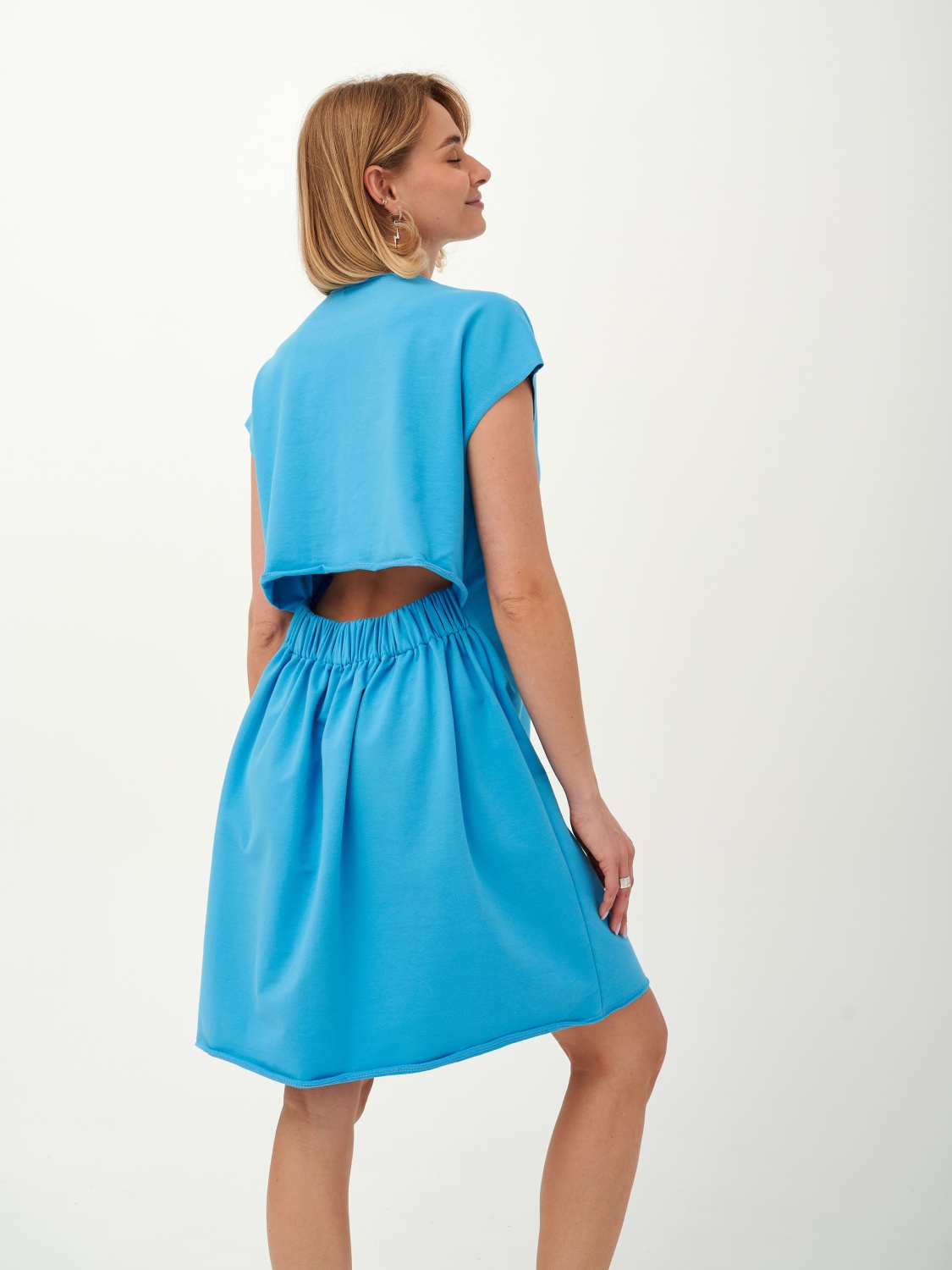 Платье-футболка с открытой спиной (XS-S, Голубой)