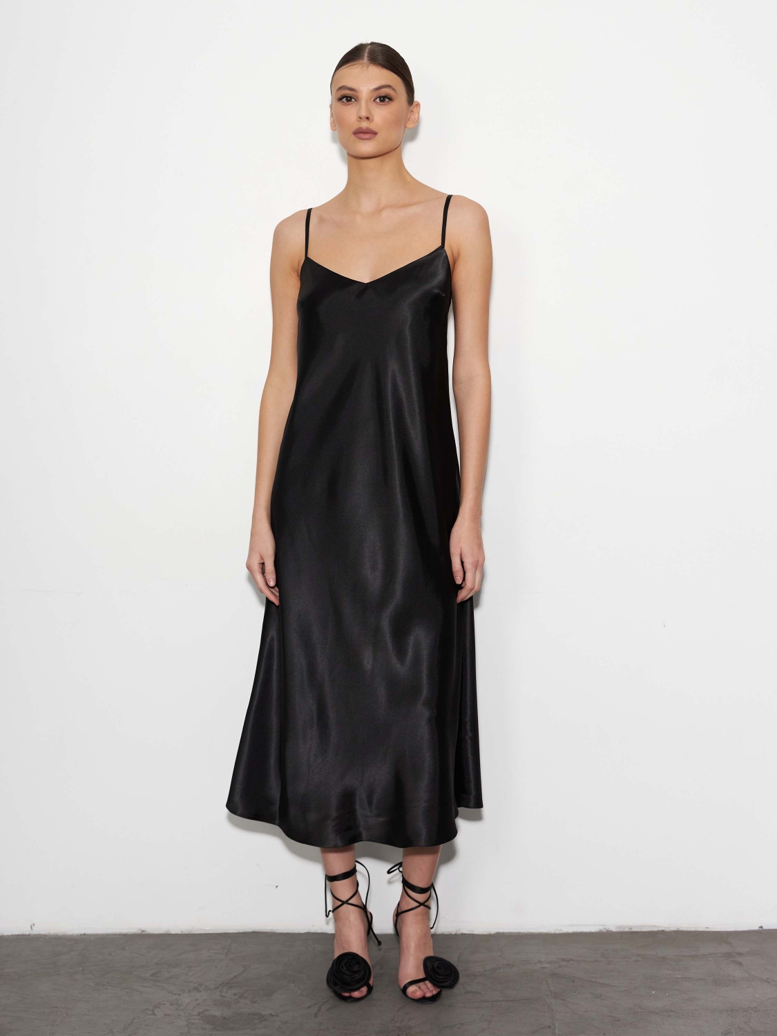 Платье-комбинация из шелка (L, Черный)